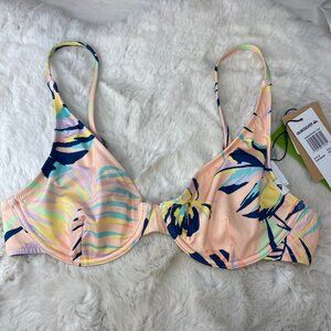 NWT Quiksilver Top Bikini Underwire Top Coral Pink Wild Times Sz Large